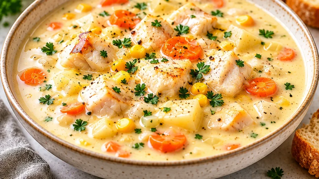 Creamy Fish Chowder: Comfort in a Bowl! Fish chowder: Make this incredibly creamy and comforting soup in under an hour. Packed with tender fish, veggies, and a
