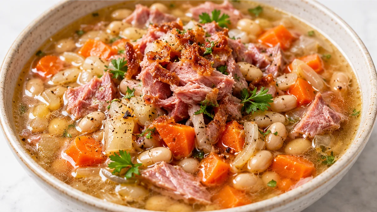 Ultimate Ham Bone Soup: Comfort in a Bowl - Ham bone soup: Make this incredibly flavorful and hearty soup using your leftover ham bone in the slow cooker. Simpl