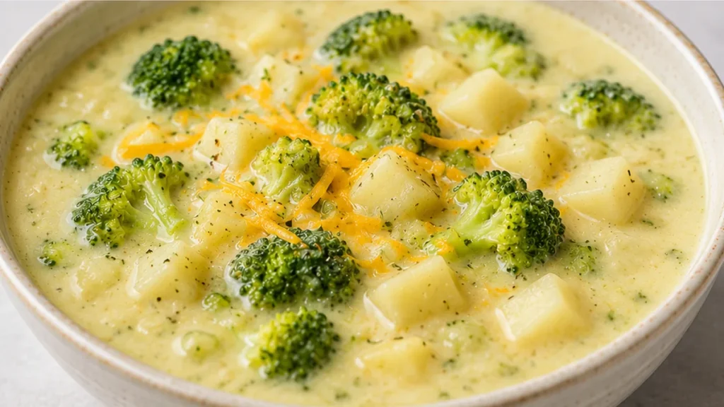 Creamy Broccoli Potato Soup Recipe - Potato soup: make this creamy, comforting recipe in under 30 minutes. Perfect for a quick and satisfying meal, packed with