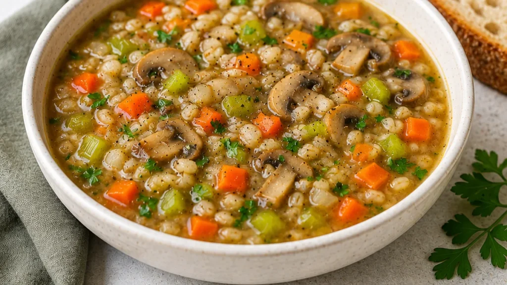 Hearty Pearl Barley Soup: Cozy Meal - Hearty barley soup: Make this wholesome, vegetable-packed soup in under an hour. Perfect for a comforting and healthy meal
