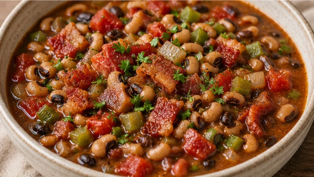 Southern Black Eyed Peas with Ham - Flavor Bomb! Black eyed peas: master this hearty Southern comfort food with smoky ham hocks. Savor a rich, flavorful dish pe