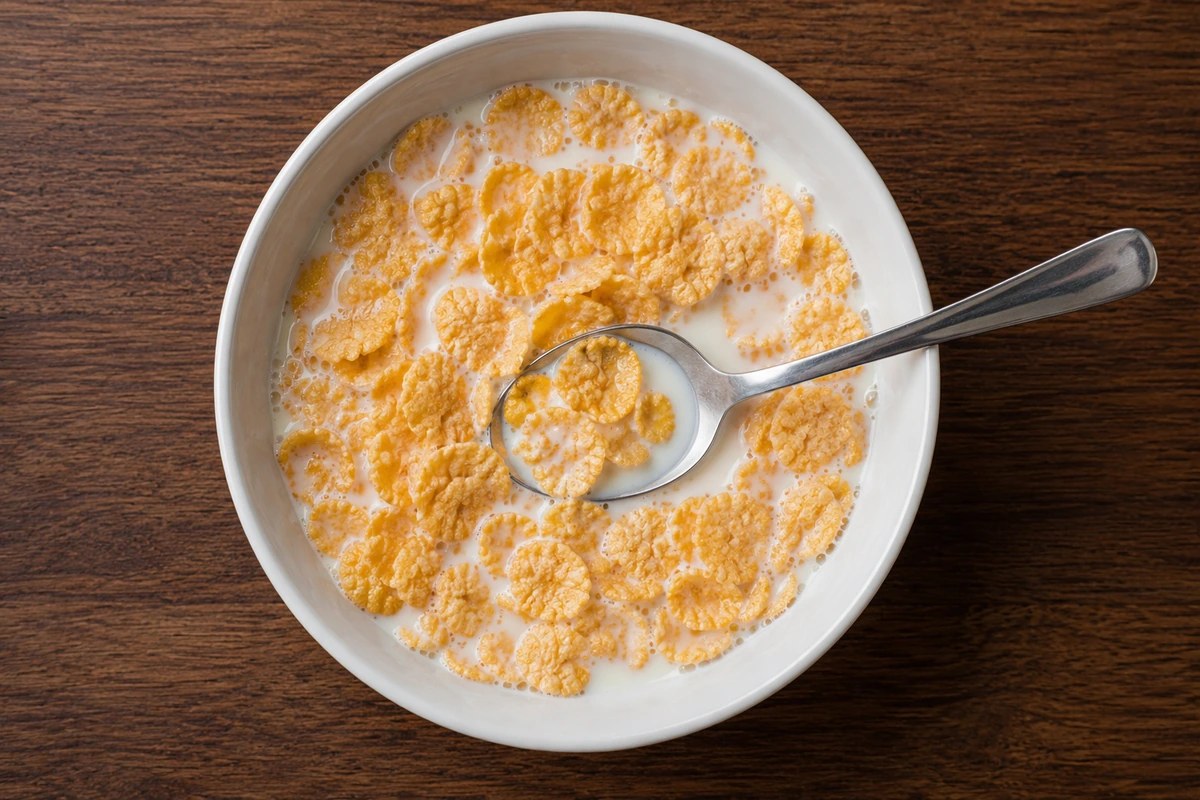 Where the cereal as soup debate first began Detail of a bowl of cereal and milk with a spoon, the everyday breakfast that sparked the online soup debate