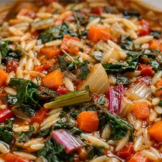 Rainbow Chard Orzo Minestrone - chard minestrone - Chard minestrone: enjoy this vibrant and comforting soup with rainbow chard and orzo pasta. A perfect, health