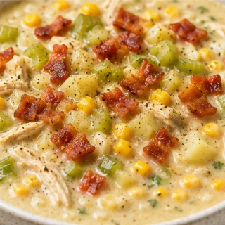  Creamy Chicken Corn Chowder: Comfort Food Delight - chicken chowder - Chicken chowder: Master this hearty and creamy recipe with bacon, corn, and potatoes. Pe