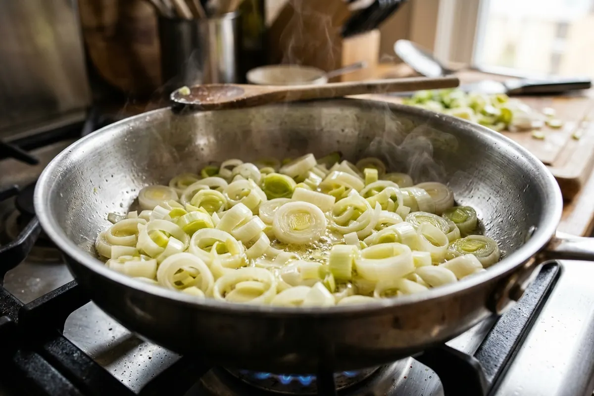 Sweating Leeks to Build Flavor Cut leeks for soup — Sweating Leeks to Build Flavor