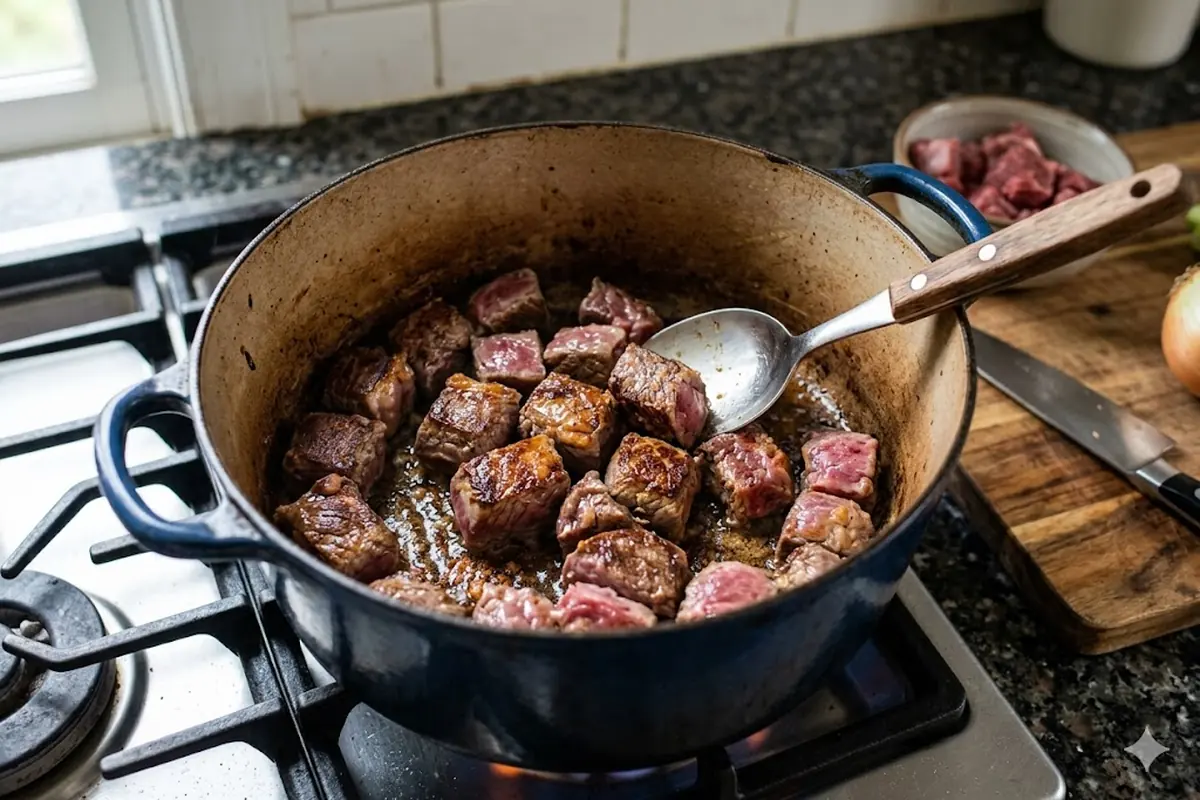 Step 1: Choose and Brown the Beef Making vegetable beef soup — Step 1: Choose and Brown the Beef