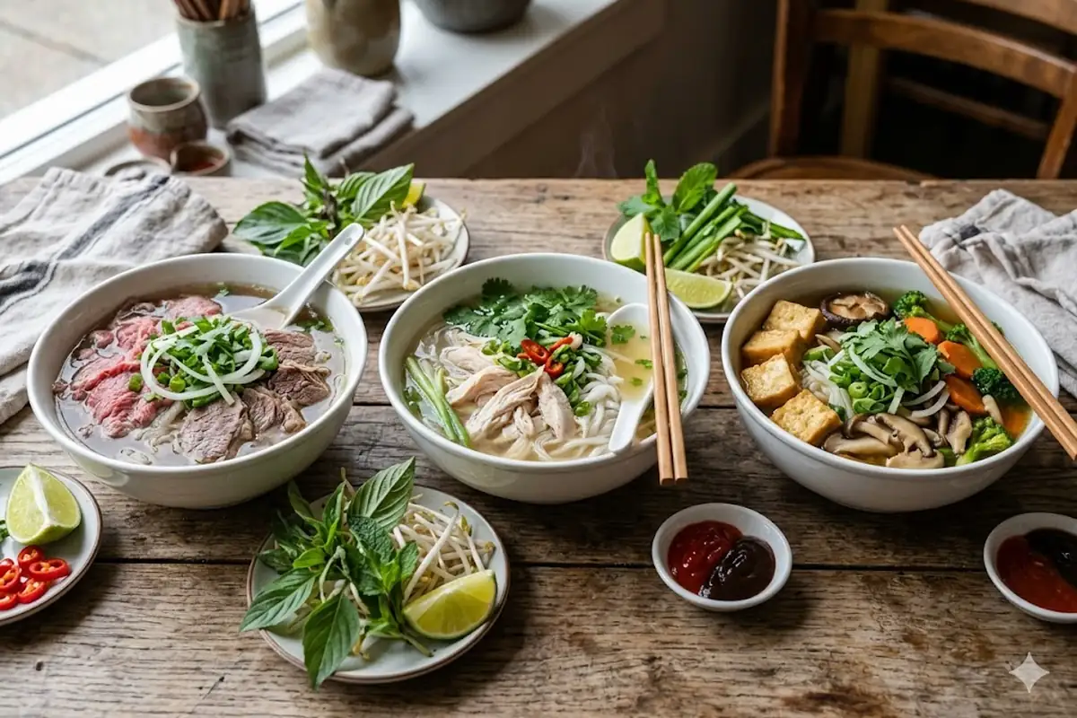 Pho nutrition by type, side by side