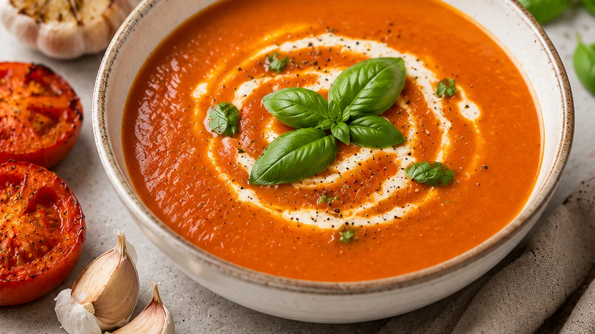 Smoky Roasted Tomato Soup: Pure Comfort! Smoky tomato soup: Bake this intensely flavorful soup in under an hour. Roasted tomatoes and garlic create a rich, comf