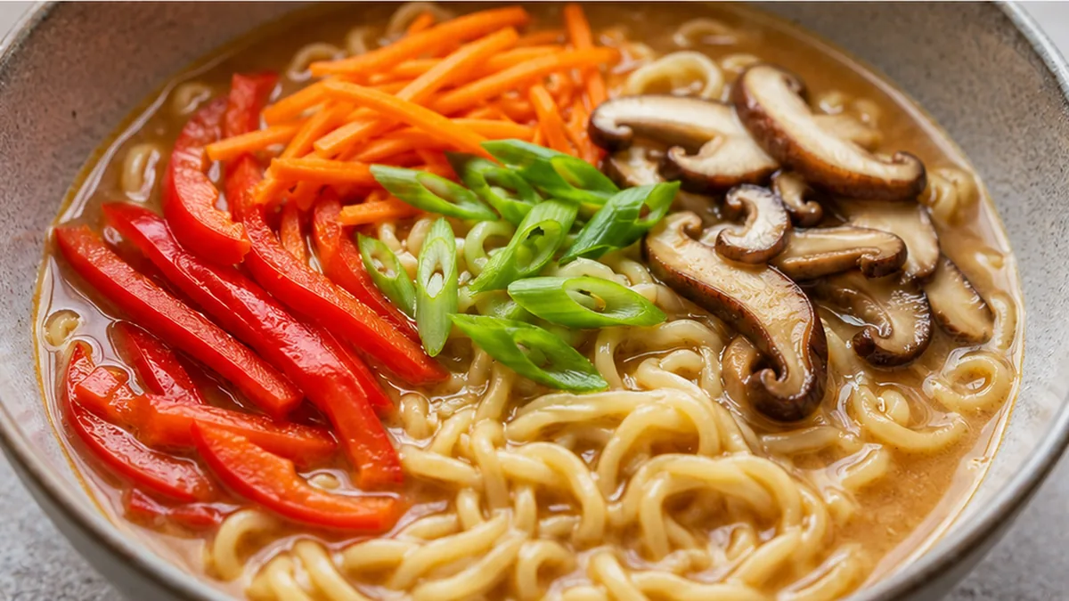 Easy Veggie Miso Ramen Recipe - vegetable ramen - Vegetable ramen: Enjoy this easy and flavorful miso ginger broth ramen. Packed with fresh veggies, it's a quic