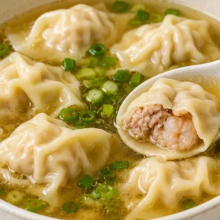 Ultimate Wonton Soup: A Comfort in Every Sip - Wonton soup: savor this delightful, warm bowl filled with scrumptious pork and prawn wontons. Perfect for cozy ni