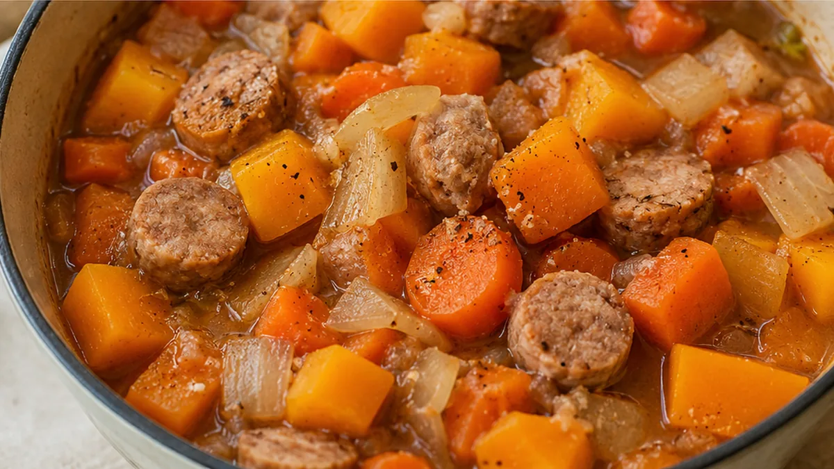 Butternut Squash & Sausage Stew - butternut squash stew - Butternut squash stew: master this hearty slow cooker recipe with savory sausage and tender vegetables