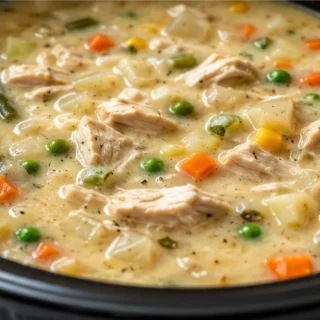 Cozy Slow Cooker Chicken Pot Pie Soup - Chicken pot pie soup: cook this hearty, comforting slow cooker meal. Loaded with chicken and vegetables, perfect for a c