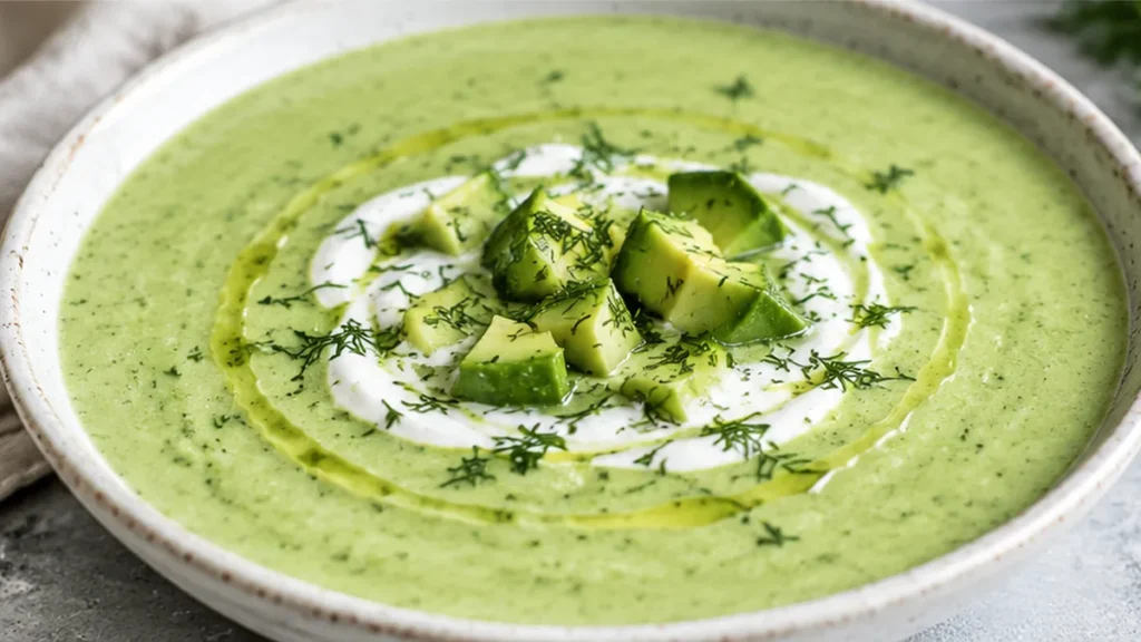 Chilled Cucumber Avocado Soup! Cucumber avocado soup: enjoy this refreshing, creamy, and healthy no-cook soup. Perfect for a light meal, it's ready in minutes.