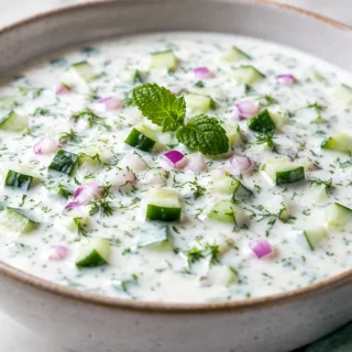 Cool Down! The Easiest 5-Minute Summer Yogurt Soup! - cucumber yogurt soup - Cucumber yogurt soup: savor this refreshing Jajuk with fresh herbs for a light and