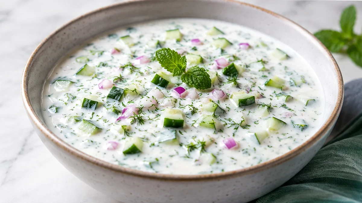 Cool Down! The Easiest 5-Minute Summer Yogurt Soup! - cucumber yogurt soup - Cucumber yogurt soup: savor this refreshing Jajuk with fresh herbs for a light and
