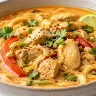 Creamy Thai Curry Noodle Soup - Curry Noodle Soup: savor this creamy, Thai-inspired recipe in under 30 minutes. Loaded with tender chicken, rich coconut milk, a