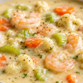 Creamy Dairy-Free Shrimp Chowder in 30 Mins! - dairy-free chowder - Dairy-free chowder: cook this creamy and comforting shrimp and cauliflower chowder. Loaded w