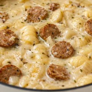 Creamy Vegan Gnocchi Soup - Vegan Gnocchi Soup: Make this hearty and creamy Italian-inspired soup with savory vegan sausage and nutrient-rich kale. Ready in und