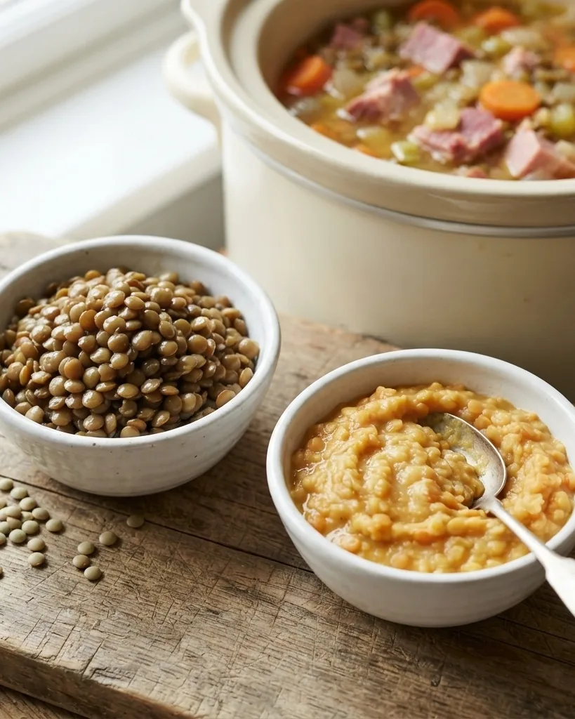 Close-up illustrating green Or Brown Lentils Hold, Red Lentils Turn To Mush