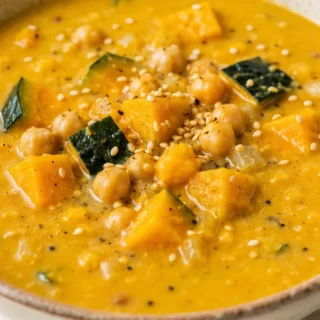 Creamy Kabocha Miso Soup: Cozy & Hearty! - kabocha chickpea soup - Kabocha chickpea soup: cook this hearty, nutrient-packed miso soup in one pot. Rich, creamy,