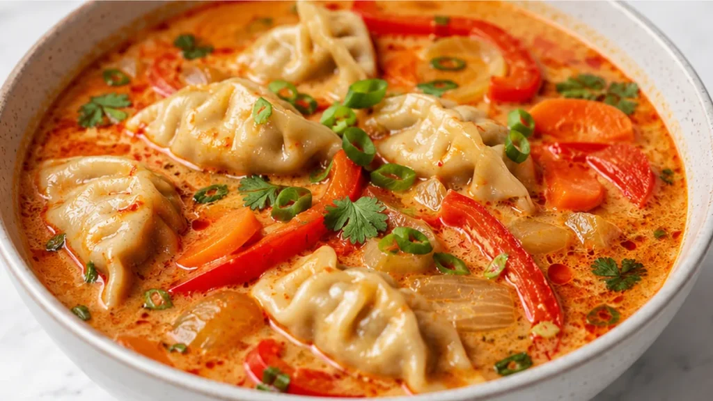 Thai Red Curry Potsticker Soup - Potsticker soup: craft this vibrant Thai Red Curry Potsticker Soup in under 30 minutes. A comforting, flavorful, and easy weekn