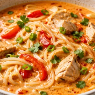Creamy Thai Red Curry Chicken Noodle Soup - Red curry chicken noodle soup: cook this comforting and flavorful dish in under 30 minutes. Perfect for a quick, hea