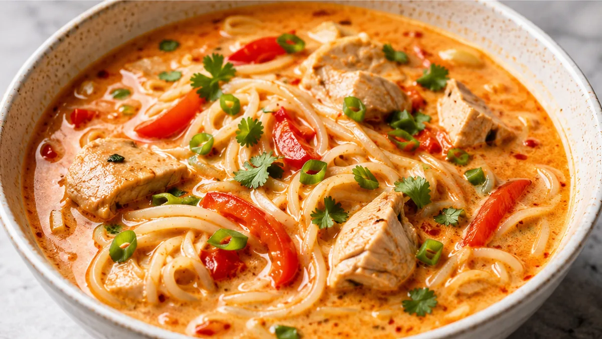 Creamy Thai Red Curry Chicken Noodle Soup - Red curry chicken noodle soup: cook this comforting and flavorful dish in under 30 minutes. Perfect for a quick, hea