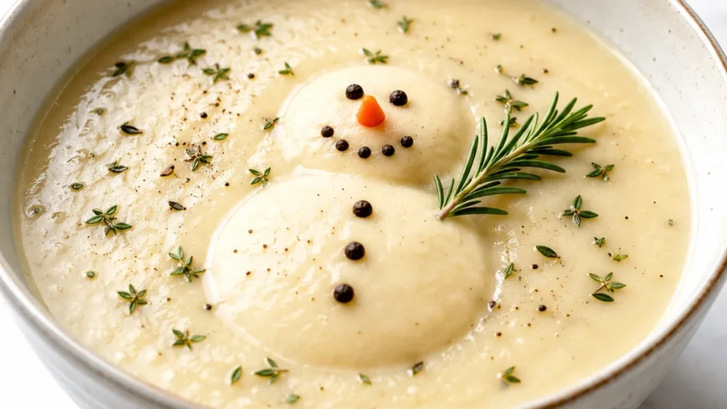 Creamy Snowman Soup - Snowman soup: Make this incredibly creamy and comforting potato soup with cashew cream. Easy to prepare and perfect for a cozy winter meal