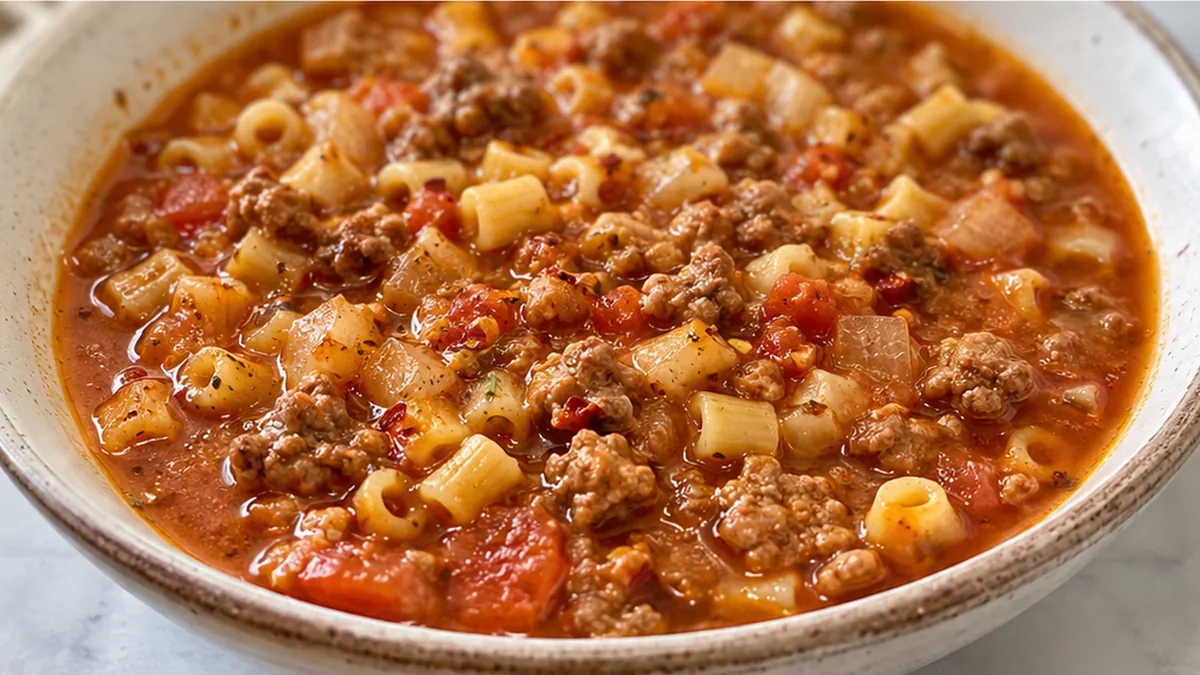 Italian Sausage & Pasta Soup - SpaghettiOs soup - SpaghettiOs Soup: Enjoy this comforting and unique soup with savory Italian sausage and fresh vegetables. A qu