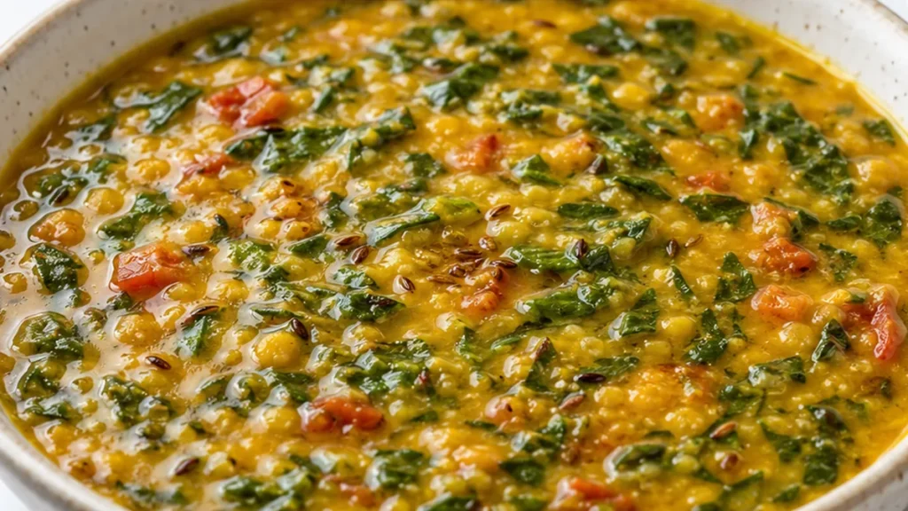 Spinach Dal: Comfort in a Bowl! Try this easy Spinach Dal recipe! A flavorful and healthy red lentil curry with fresh spinach, perfect for a quick weeknight mea