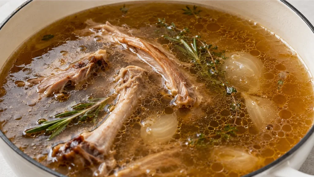 Rich Homemade Turkey Broth - Turkey broth: master this essential recipe from leftover roasted turkey bones. Elevate your gravies and soups with deep, savory fla