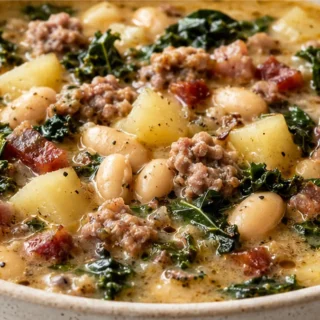 Cozy Tuscan Sausage Soup - Tuscan sausage soup: cook this hearty white bean and pancetta recipe in your slow cooker for a comforting meal. Perfect for chilly ev