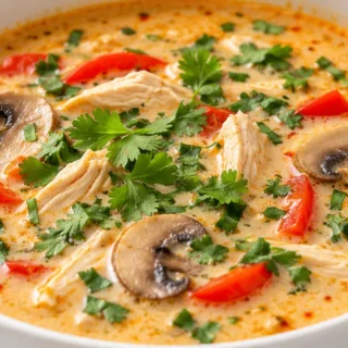 Thai Coconut Chicken Soup - thai chicken soup - Thai chicken soup: whip up this creamy coconut broth with sambal oelek in 30 minutes. Tender chicken, ginger, ga