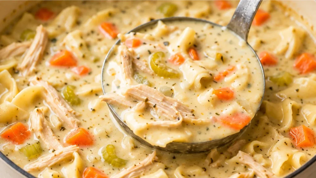 Creamy Chicken Noodle Soup - Whip up the best creamy chicken noodle soup for ultimate comfort! This easy homemade recipe features tender chicken, veggies, and n