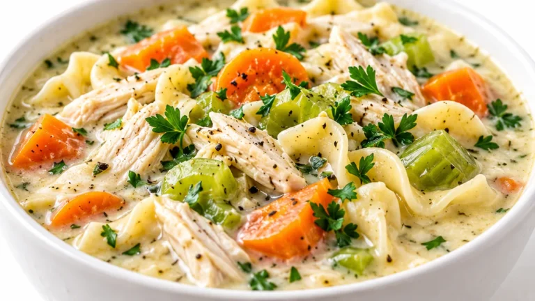 Creamy Chicken Noodle Soup in 3 Mins
